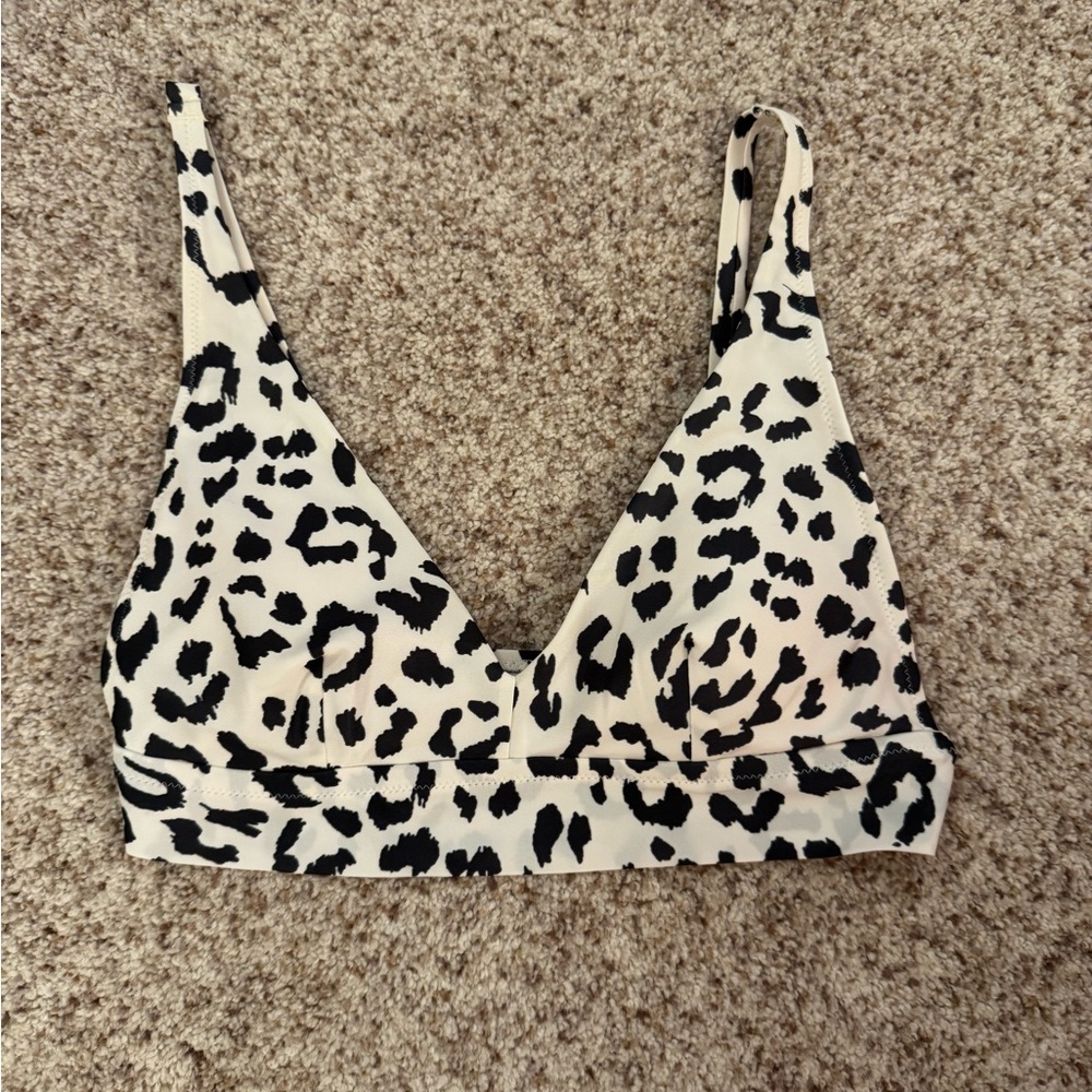 Aerie Black and Cream Leopard Bikini Top